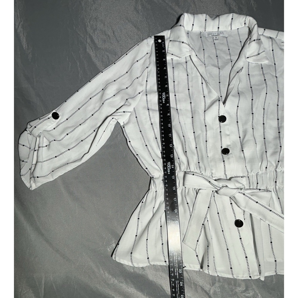 Sweet Rain White with Black Striped Thread Blouse Size Medium - Picture 5 of 11